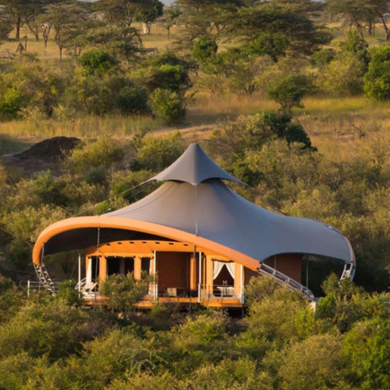 Prefab Safari Nhà hai lớp Cấu trúc màng PVDF Khách sạn Lều ở Nam Phi